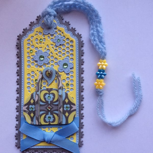 Handmade Bookmark Handbag Design Blue Yellow Grey Beads Luxury Multi Media