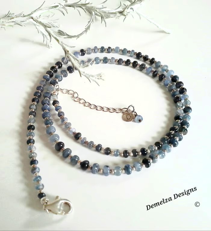 Rare Burmese Shaded Blue Sapphire Sterling Silver Necklace
