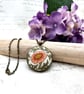 Peach flower with swirling leaves fabric button pendant gifts for Morris fans