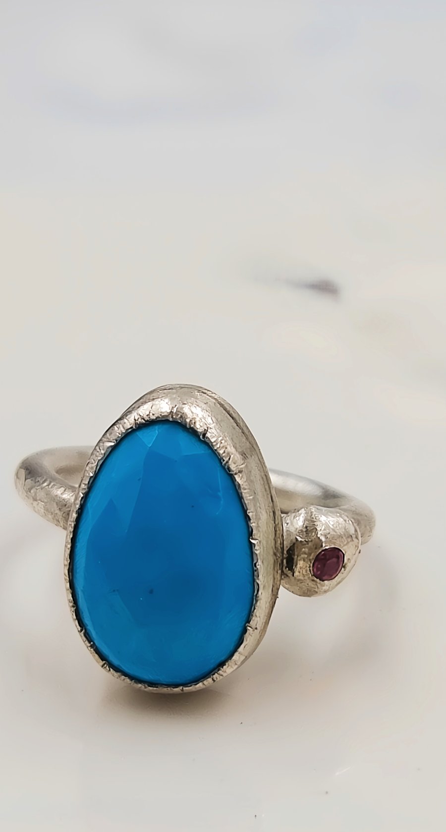 Turquoise Rose Cut Slice & Rhodolite Garnet Silver Ring