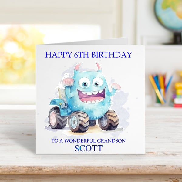Personalised Monster Trucks Birthday Card. Design 3