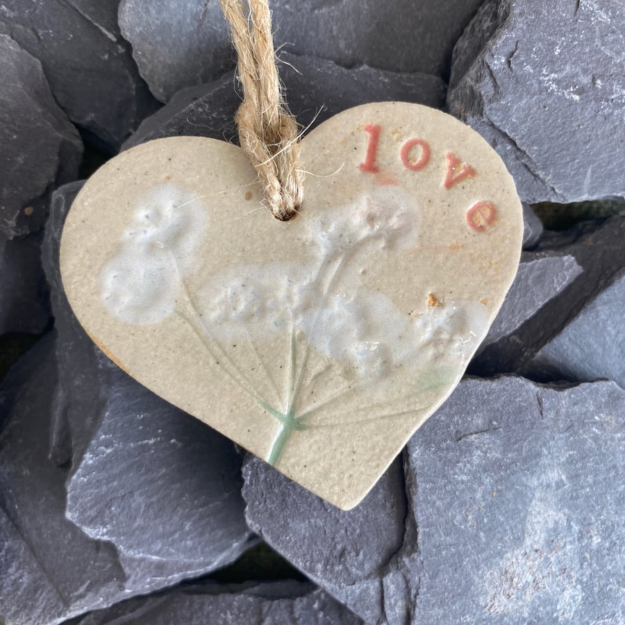 'Love’' hanging pottery decorative heart, tree decoration - free postage