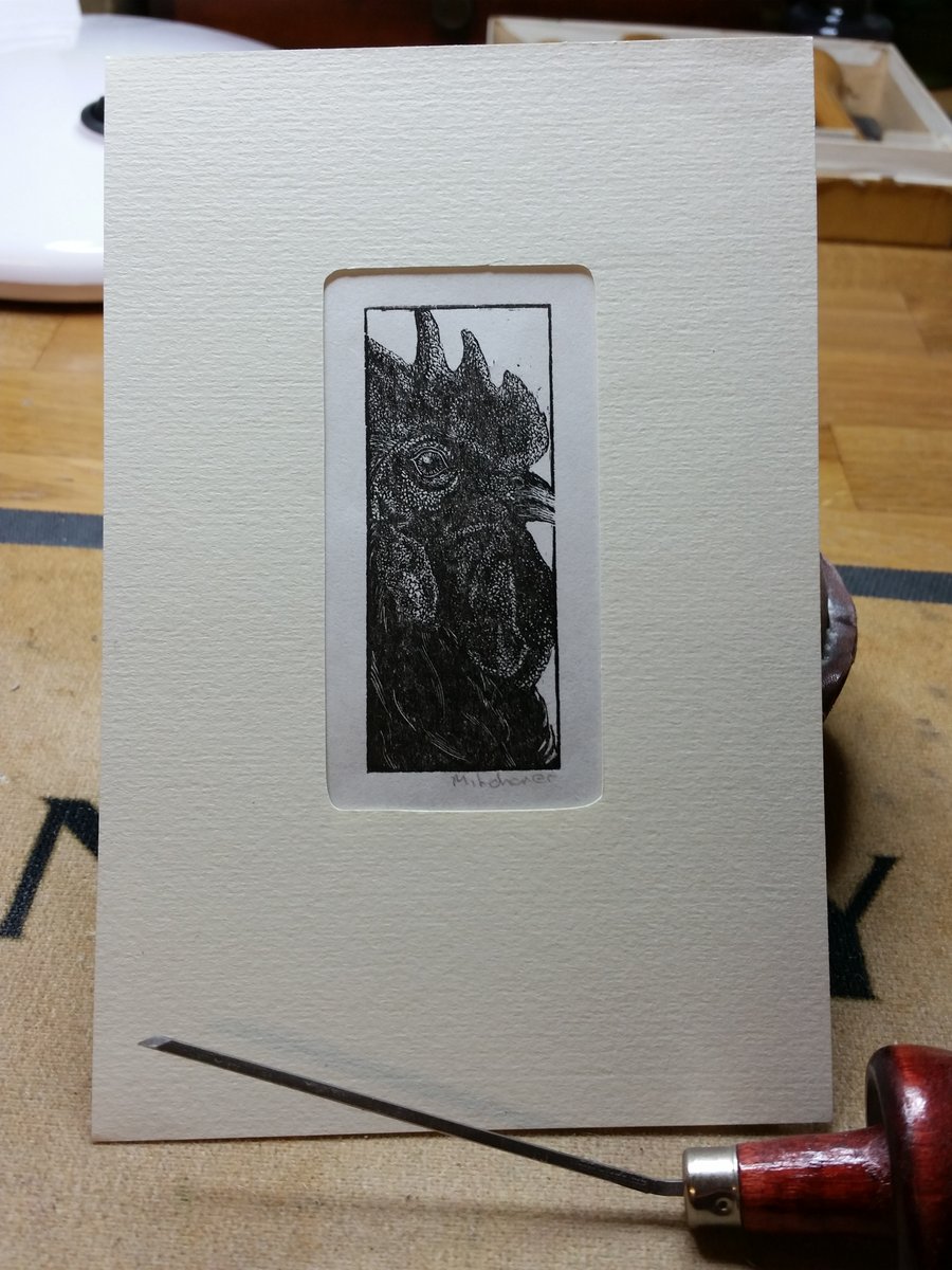 Original print, boxwood wood engraving of cockerel 