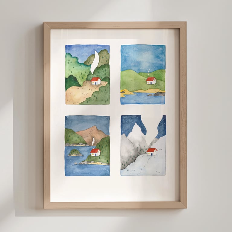 Cabin Hideaways, A3 limited edition Giclee print