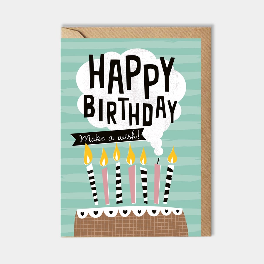 Birthday card - make a wish - for him - for her - birthday cake