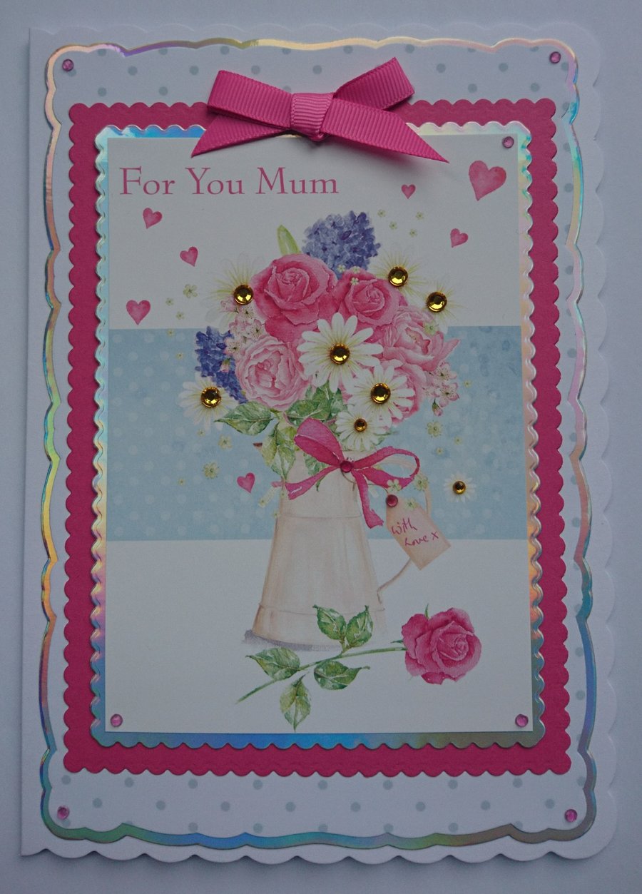 For You Mum Card Birthday Happy Mother's Day Vase of Flowers 3D Luxury Handmade