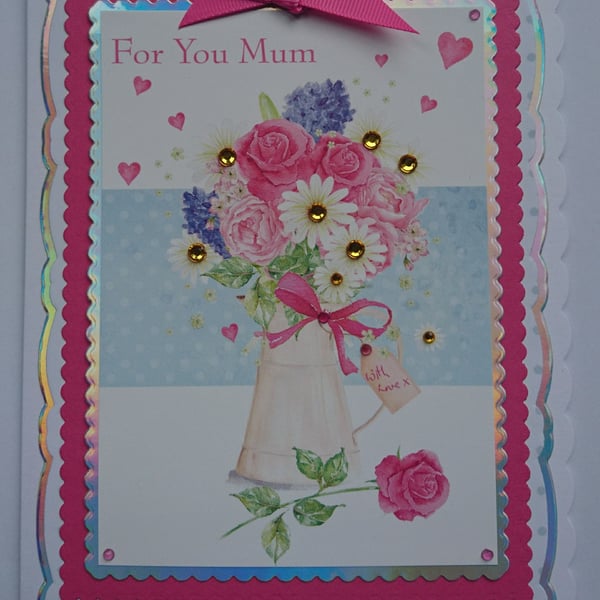 For You Mum Card Birthday Happy Mother's Day Vase of Flowers 3D Luxury Handmade