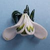 White 3D SNOWDROP & LEAVES BROOCH SPRING Flower Lapel Pin HANDMADE HAND PAINTED