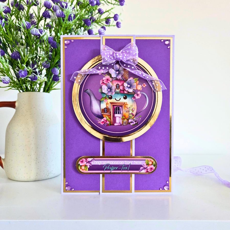 New Home Pun Card - "Congratulations On Your New Proper-Tea" Housewarming Card