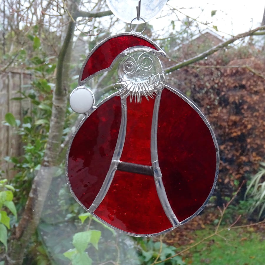 SALE - Stained Glass Santa Suncatcher - Handmade Hanging Decoration