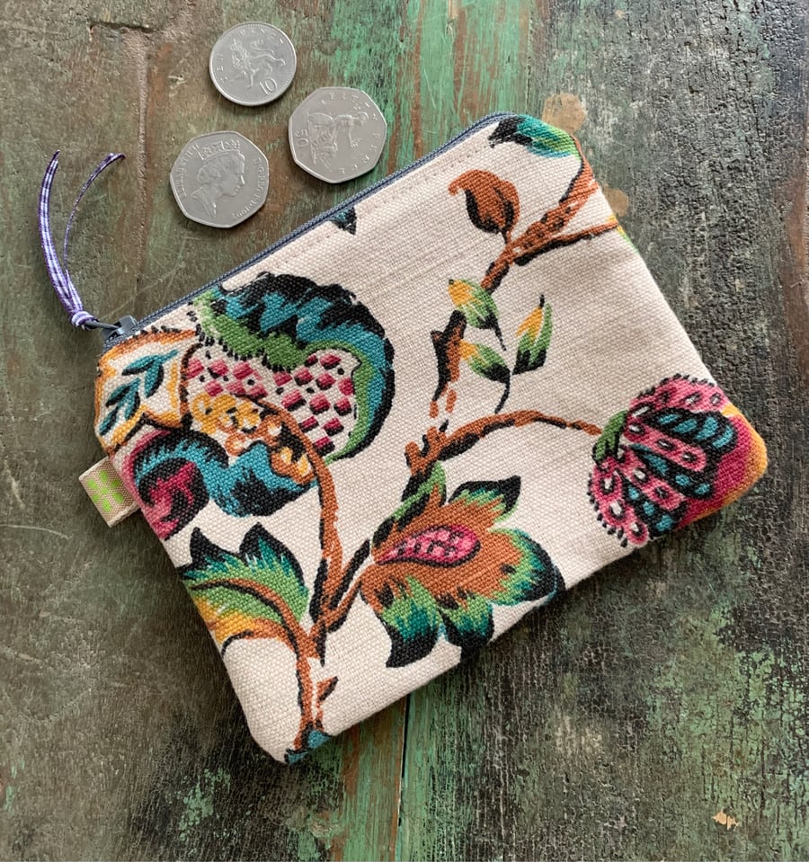 Vintage print linen coin purse
