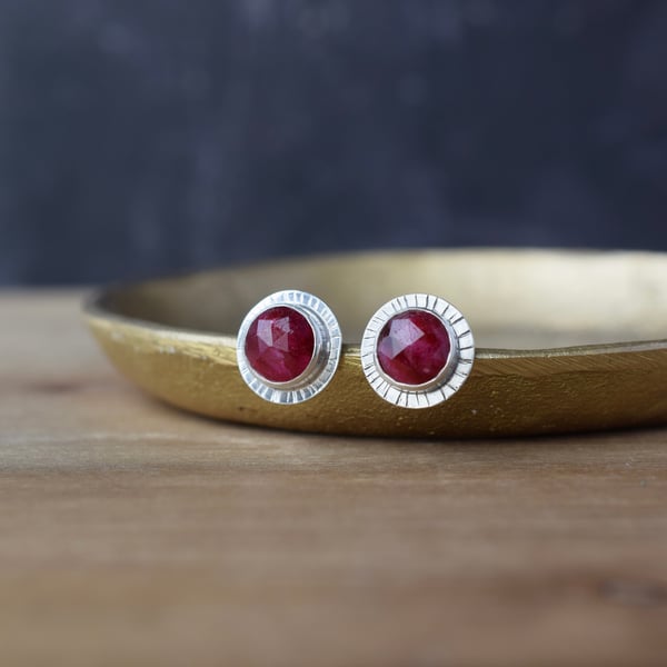 Silver Ruby Stud Earrings