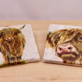 Marble 'Highland Cow' Coasters