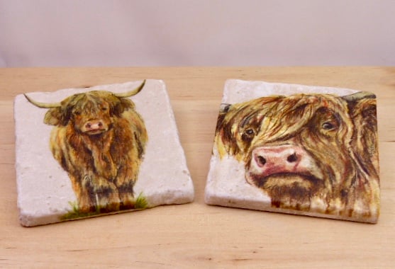 Marble 'Highland Cow' Coasters