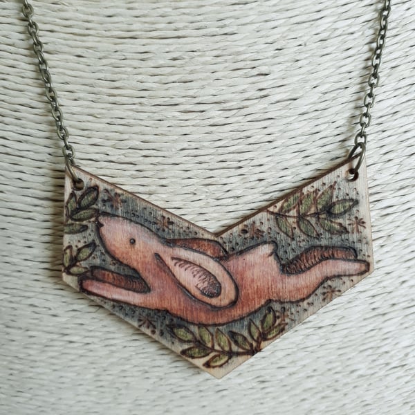 Pyrography hare pendant