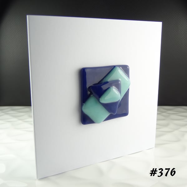 Blue textured stacked handcrafted fused glass blank card (376)