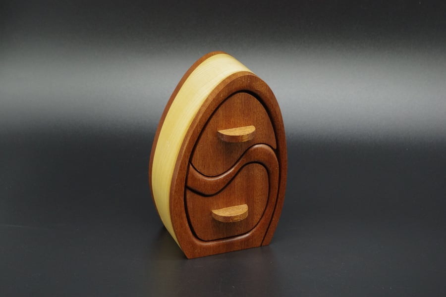 Handmade Wooden Trinket, Jewel Box. With Two Secret Drawers.