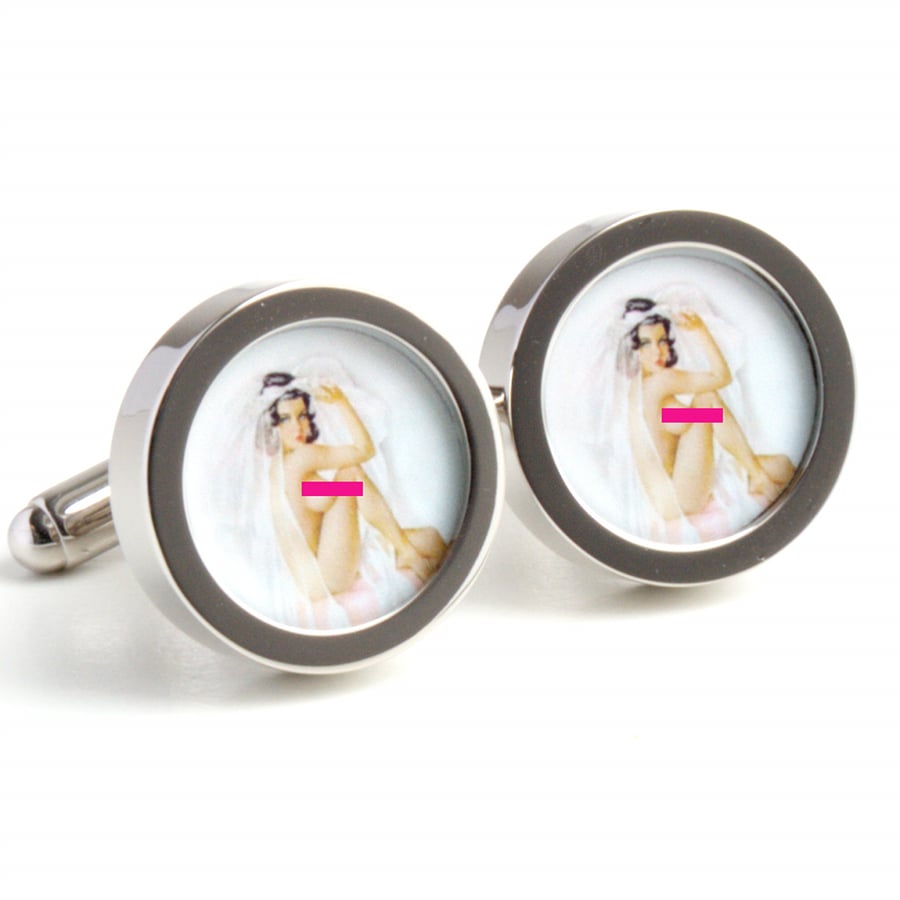 Vintage Nude Bride Pin Up Cufflinks