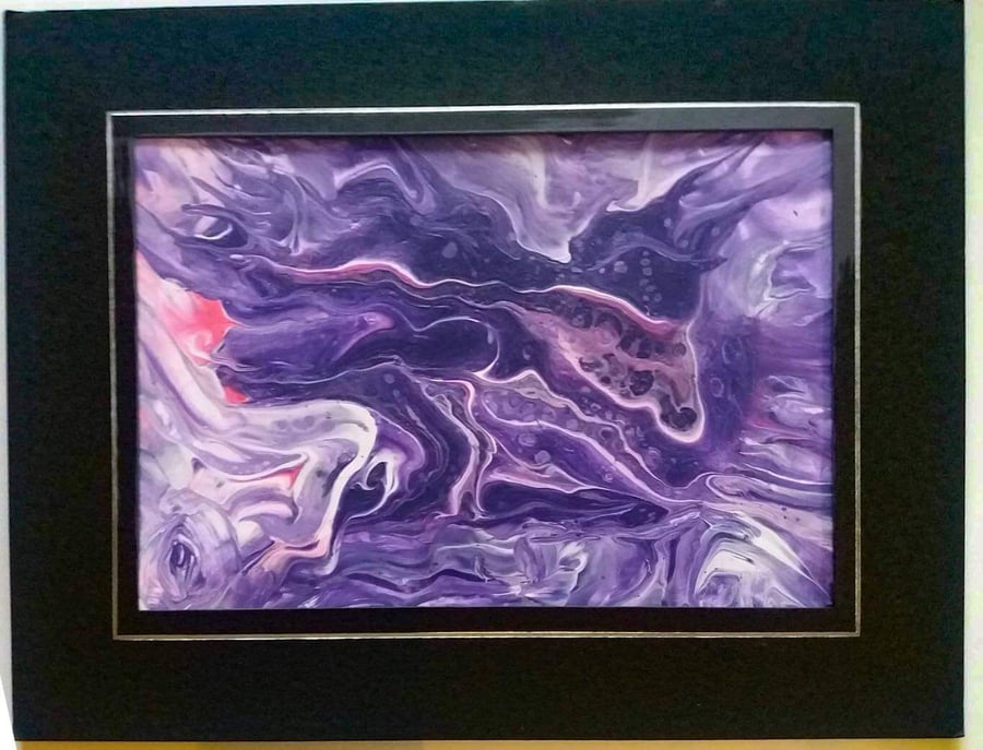 Acrylic pouring, fluid art mounted. Purple 