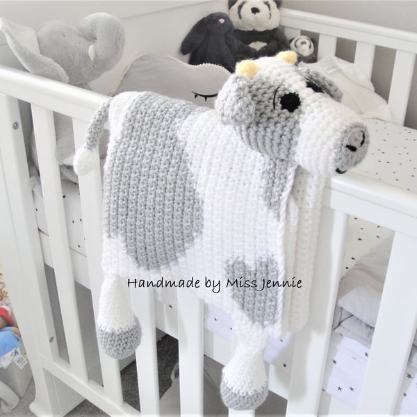 Crochet Baby blanket, cuddle and play Cow blanket, car seat blanket, play mat