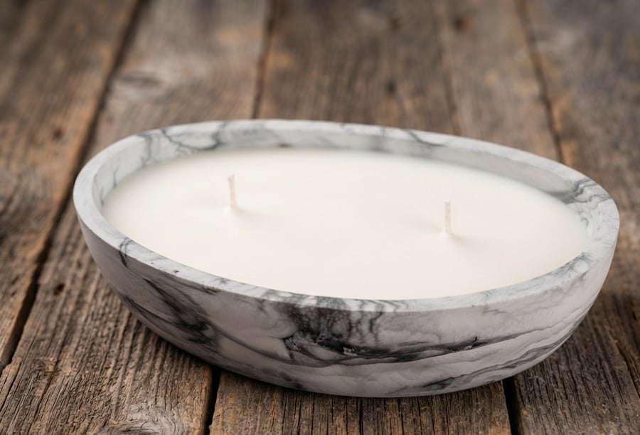 Image of Black & White Marble Effect Eco-Resin Dish With Candle