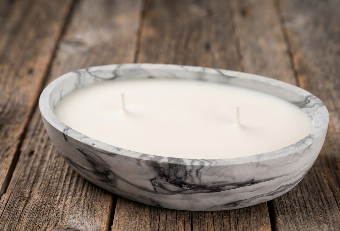 Black & White Marble Effect Eco-Resin Dish With Candle