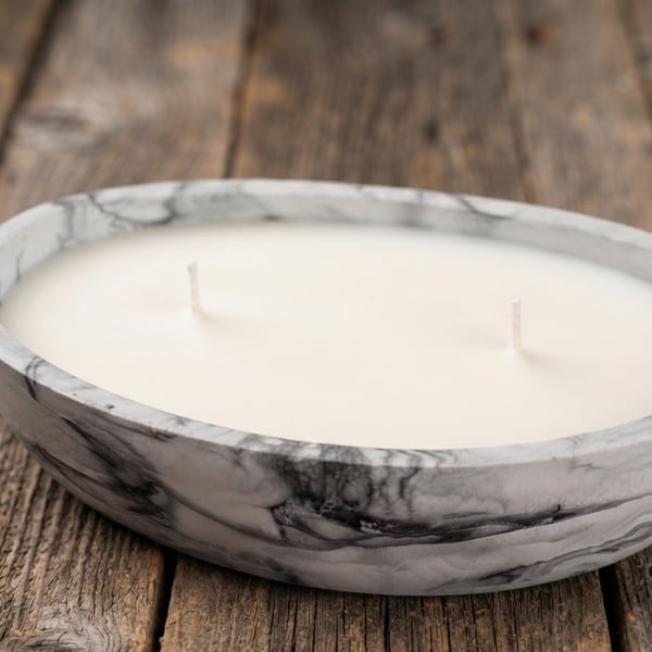 Black & White Marble Effect Eco-Resin Dish With Candle