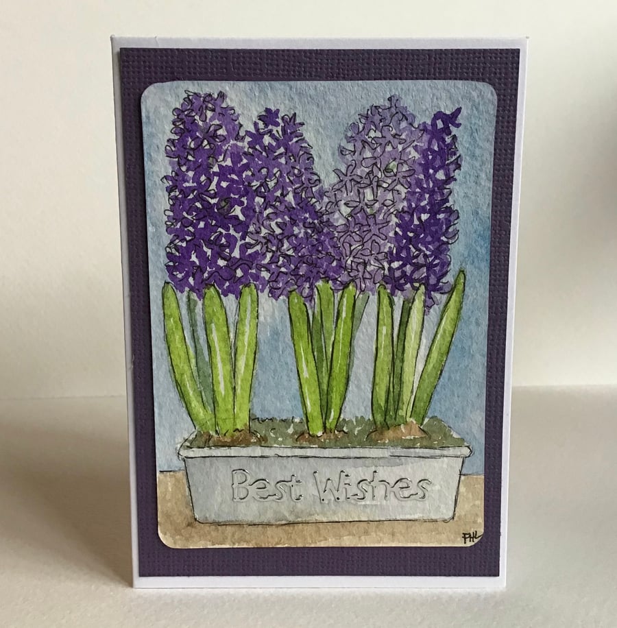 ACEO original greetings card Hyacinths