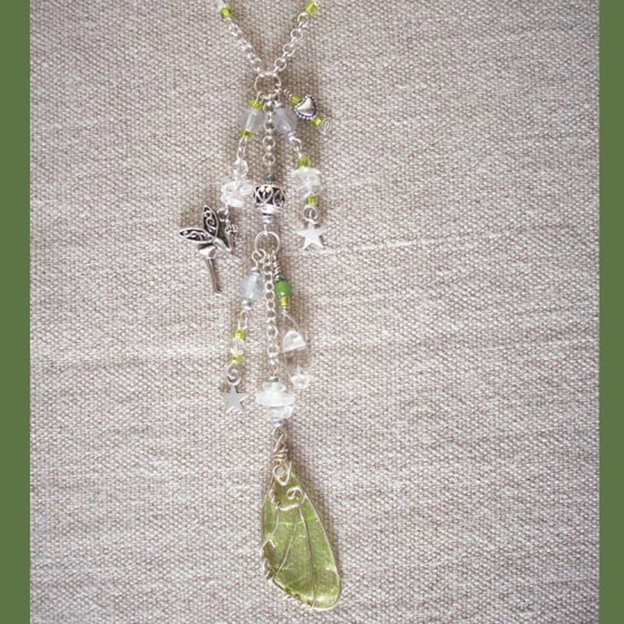 Fairy Wings Necklace Green with Charm 