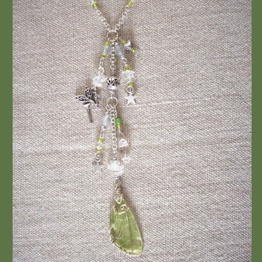 Fairy Wings Necklace Green with Charm 