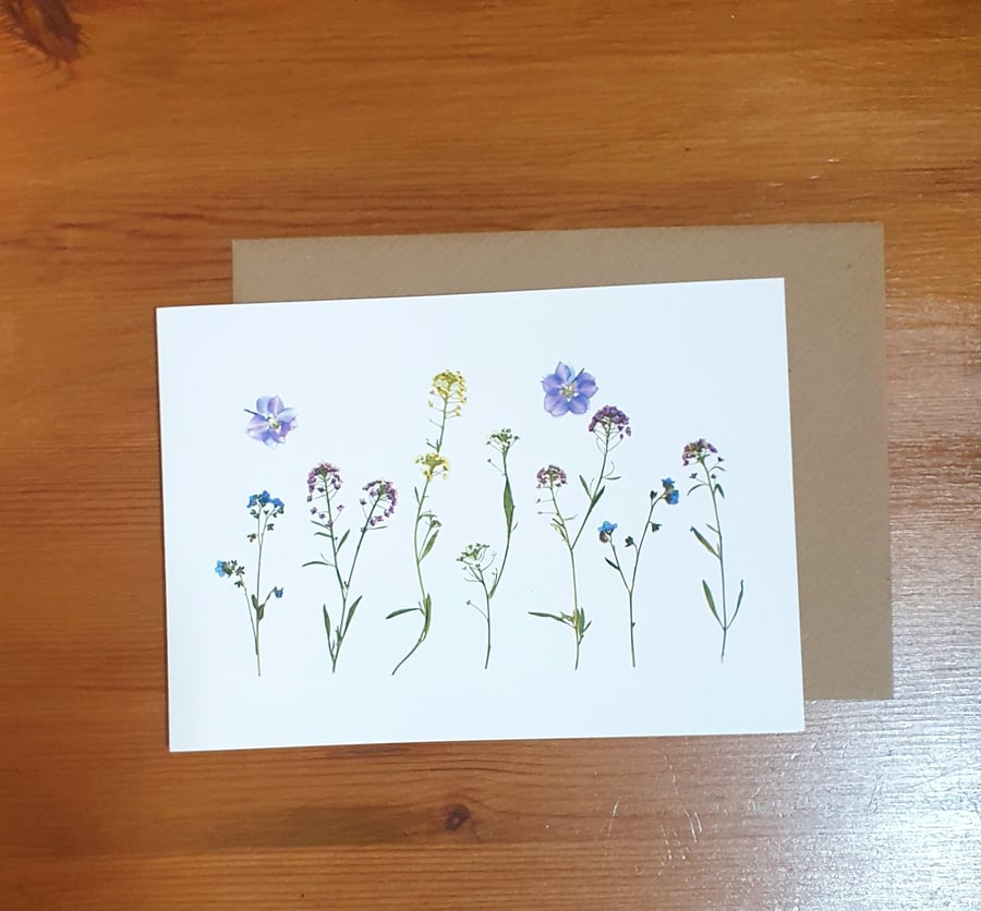 Pressed Flower Greeting Card, Printed - Country Lane