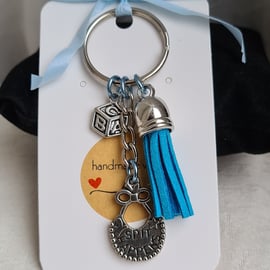 Gorgeous Baby Themed Key Ring - Blue - Key Chain Bag Charm - Silver tones.