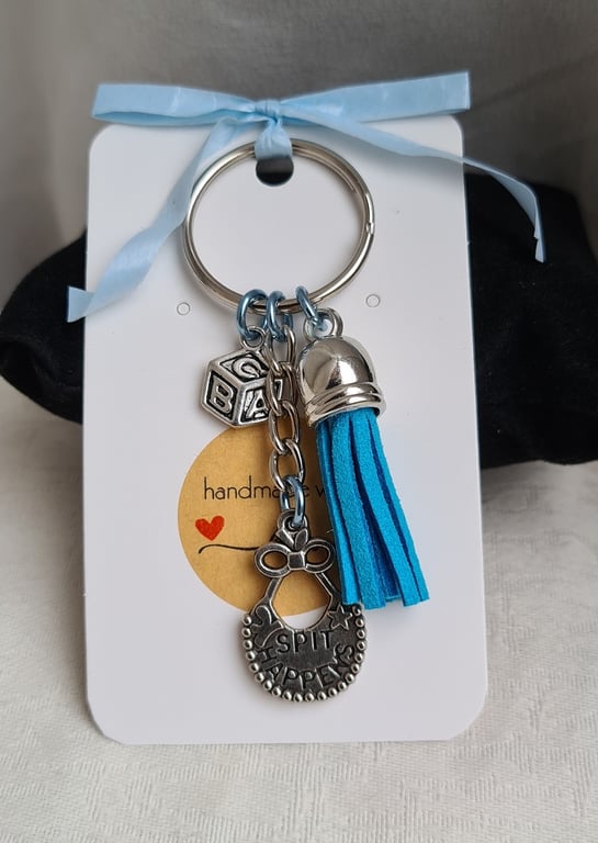 Gorgeous Baby Themed Key Ring - Blue - Key Chain Bag Charm - Silver tones.