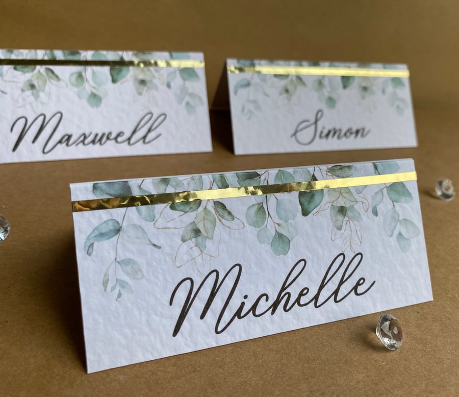 6x green EUCALYPTUS name place CARDS foliage greenery table wedding decor