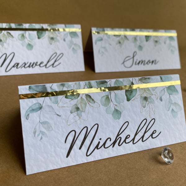 6x green EUCALYPTUS name place CARDS foliage greenery table wedding decor