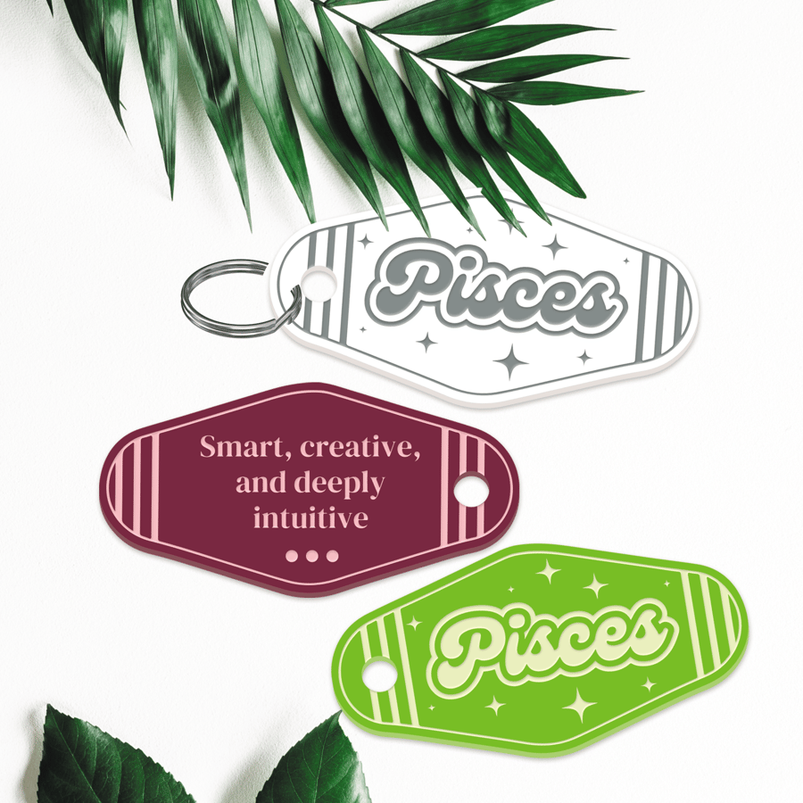 Retro Star Sign - Pisces Keyring: Motel-Style Zodiac Keychain Birthday Gift