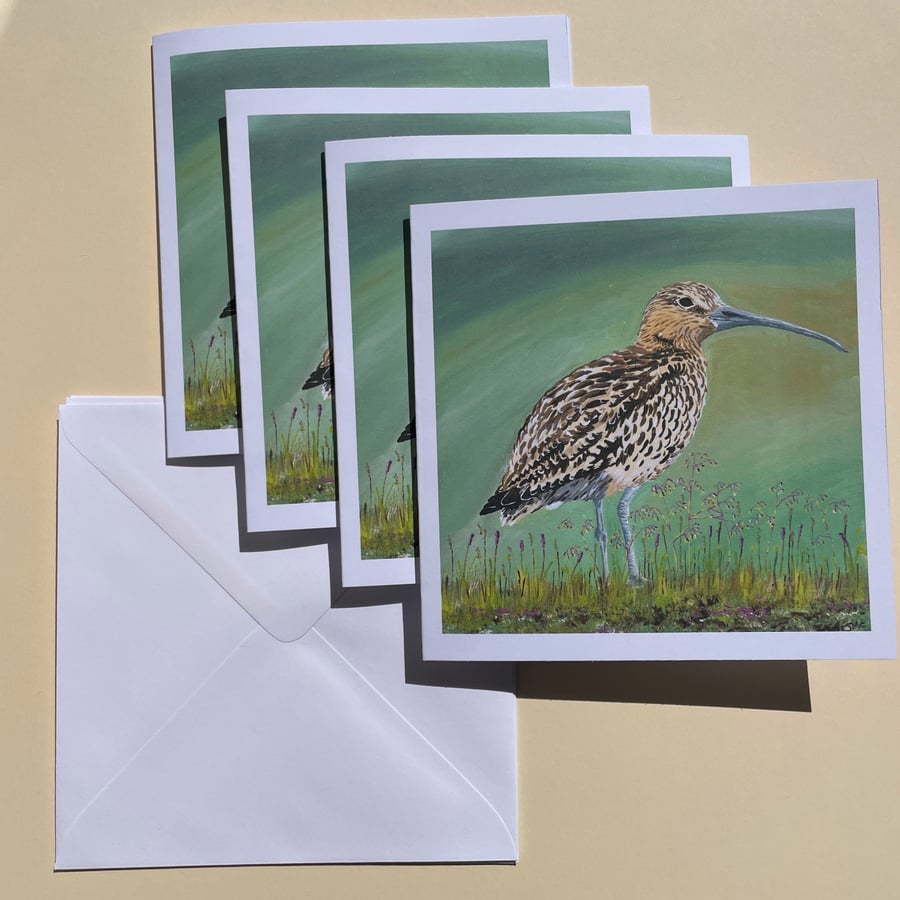 Curlew painting: 4 greetings cards