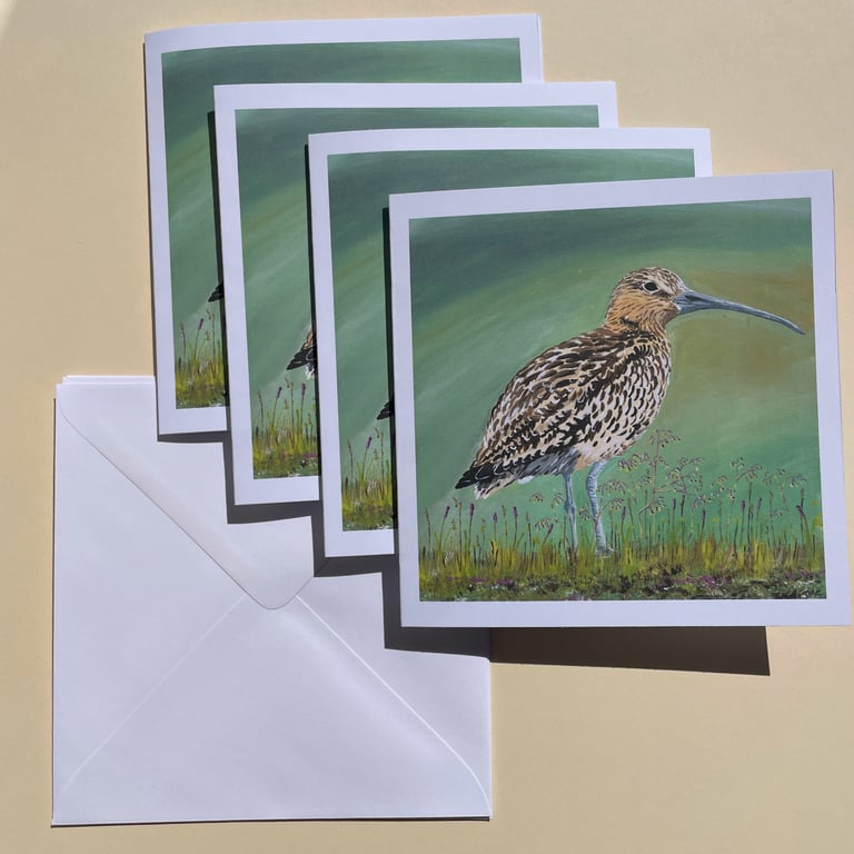 Curlew painting: 4 greetings cards