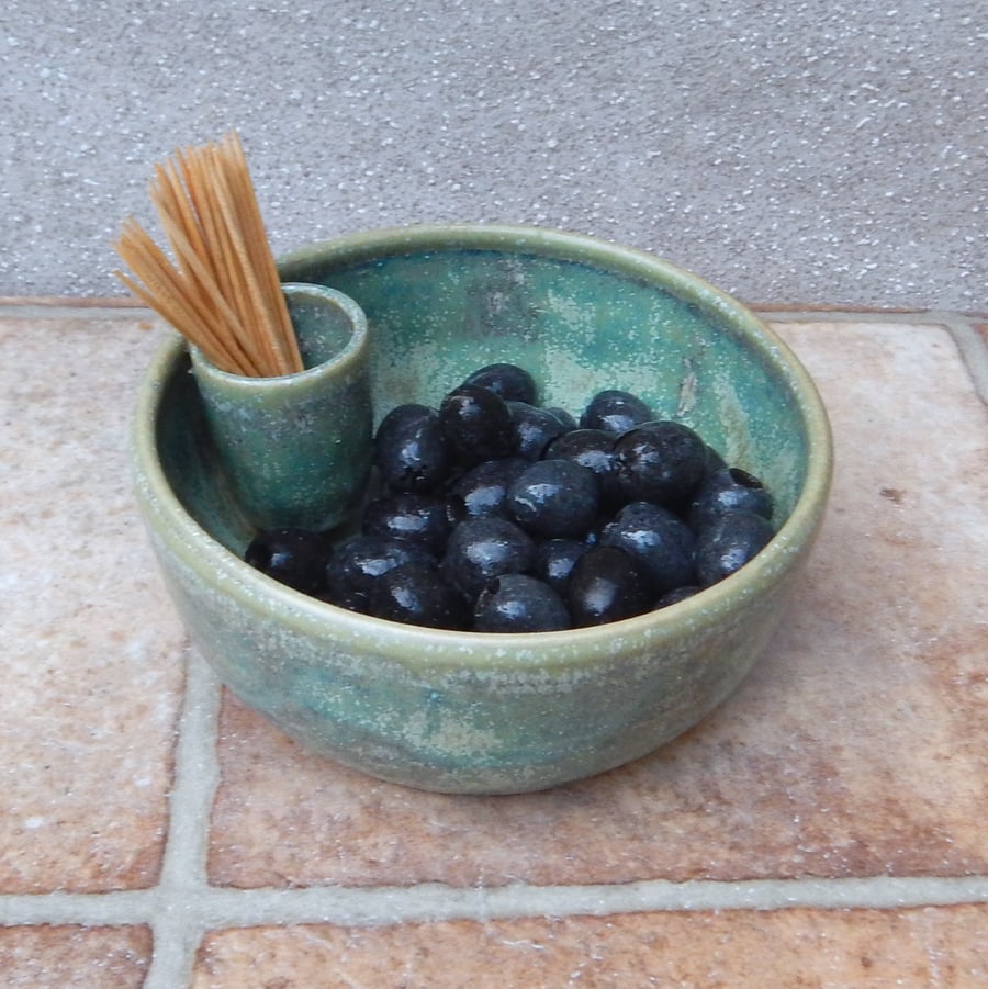 Olive serving dish hors d'oeuvres bowl hand thrown stoneware pottery ceramic