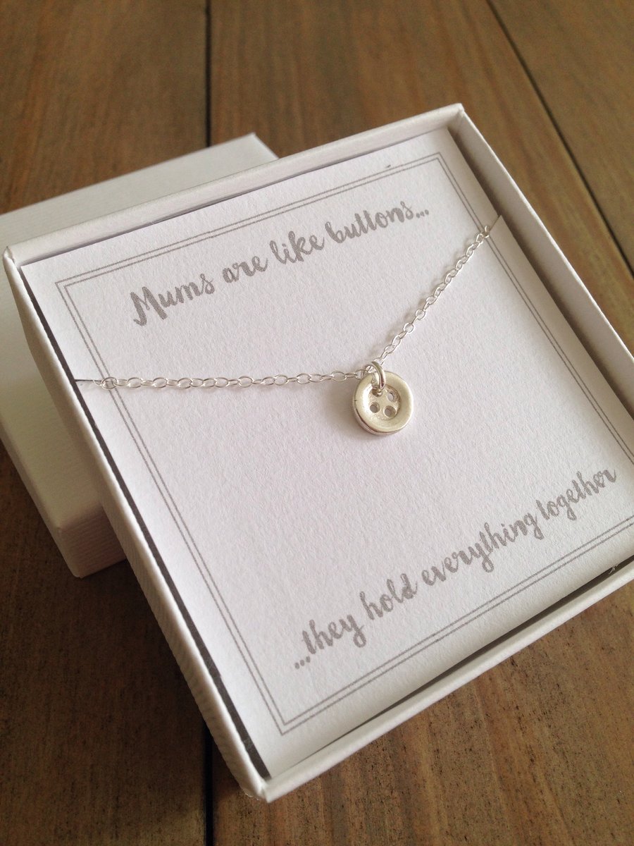 Sterling Silver Button Necklace - gift for her