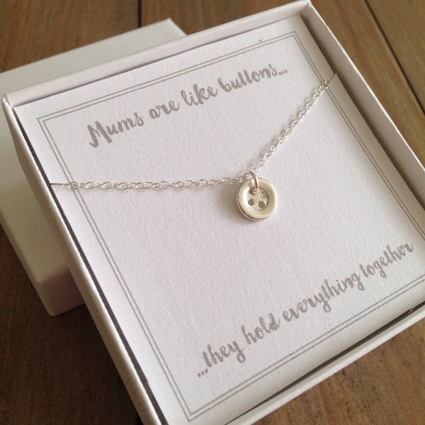 Sterling Silver Button Necklace - gift for her