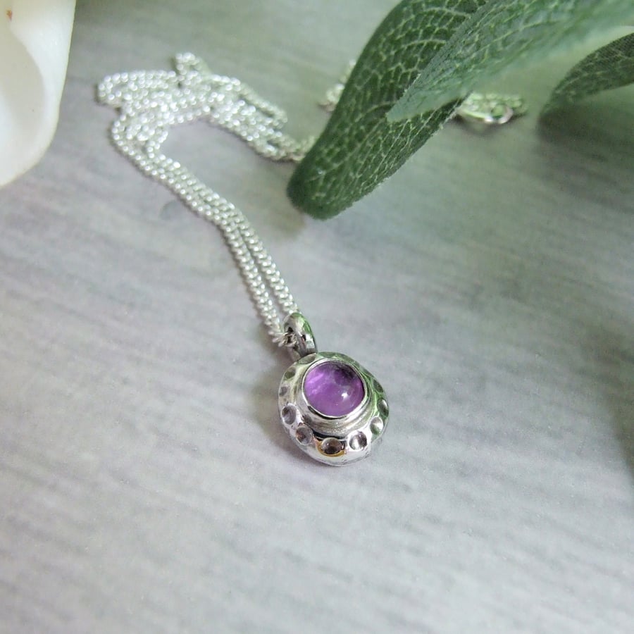 Amethyst Necklace. Sterling and Recyced Silver Pendant. February Birthstone