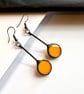 Marigold yellow stained glass circular dangle earrings, Easter yellow