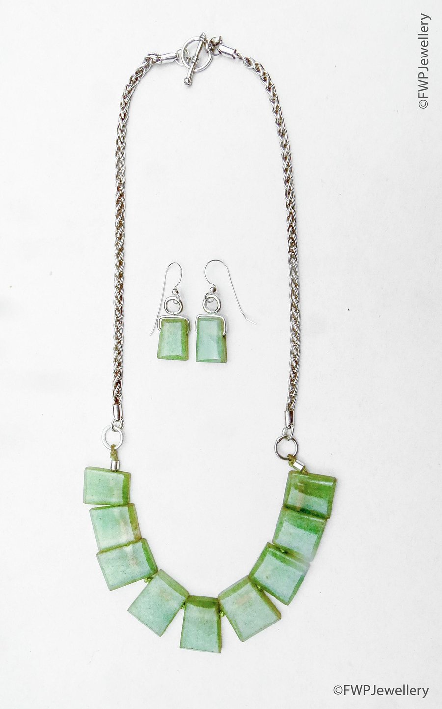Silver Chain Jade Necklace with Earrings