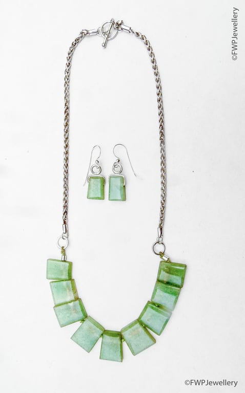 Silver Chain Jade Necklace with Earrings