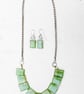 Silver Chain Jade Necklace with Earrings - Image 1