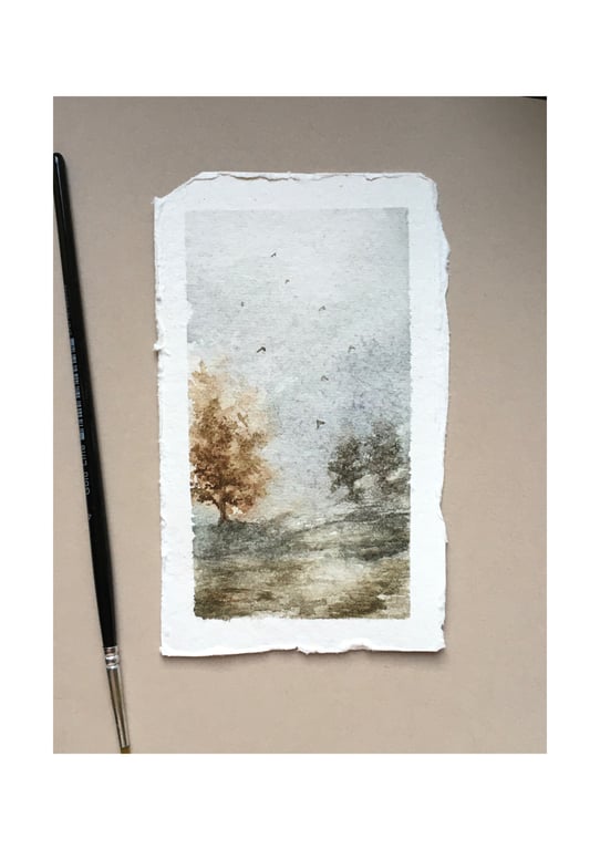 Small autumnal landscape, original watercolour painting