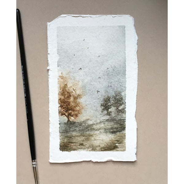 Small autumnal landscape, original watercolour painting