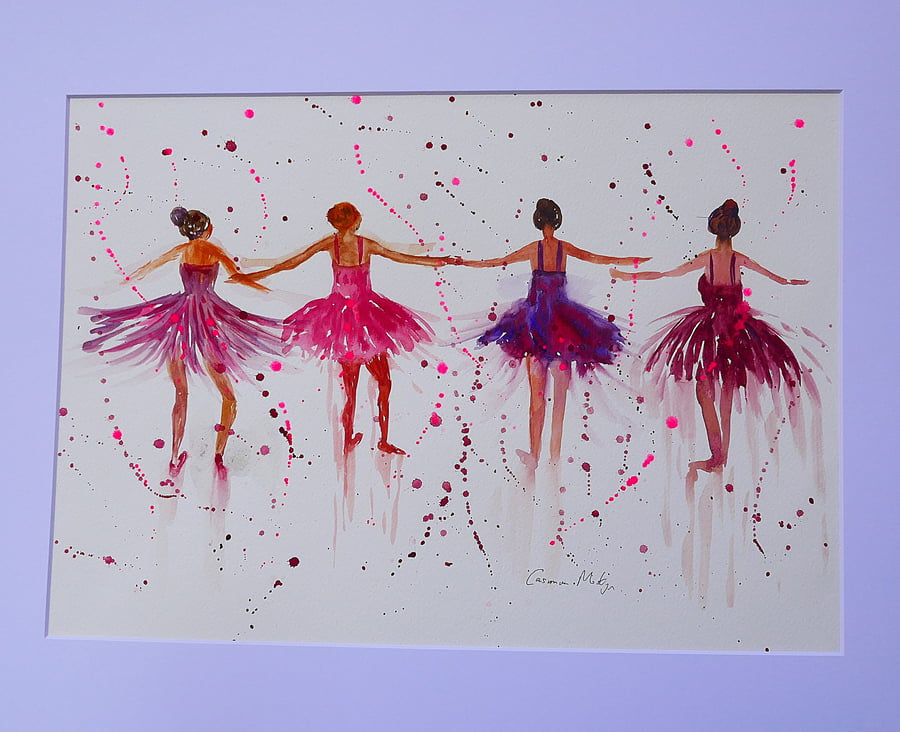 "Ballerinas" A3 Mounted Watercolour 16" x 20" Mount