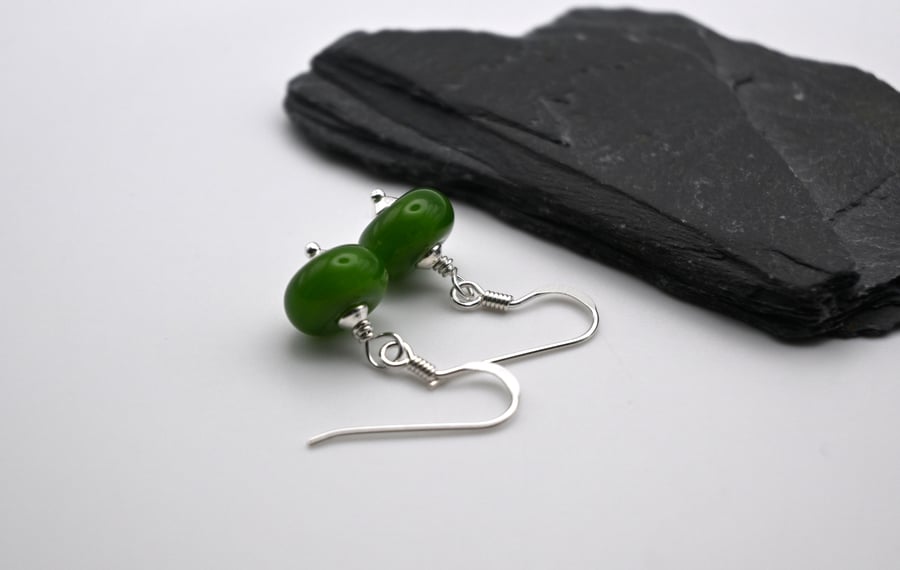 small green lampwork glass earrings